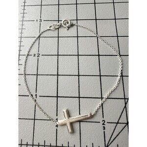 925 Italy Sterling Silver Cross Charm Bracelet 7.5”